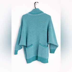 Vintage Teal Geometric Knit Sweater - Medium